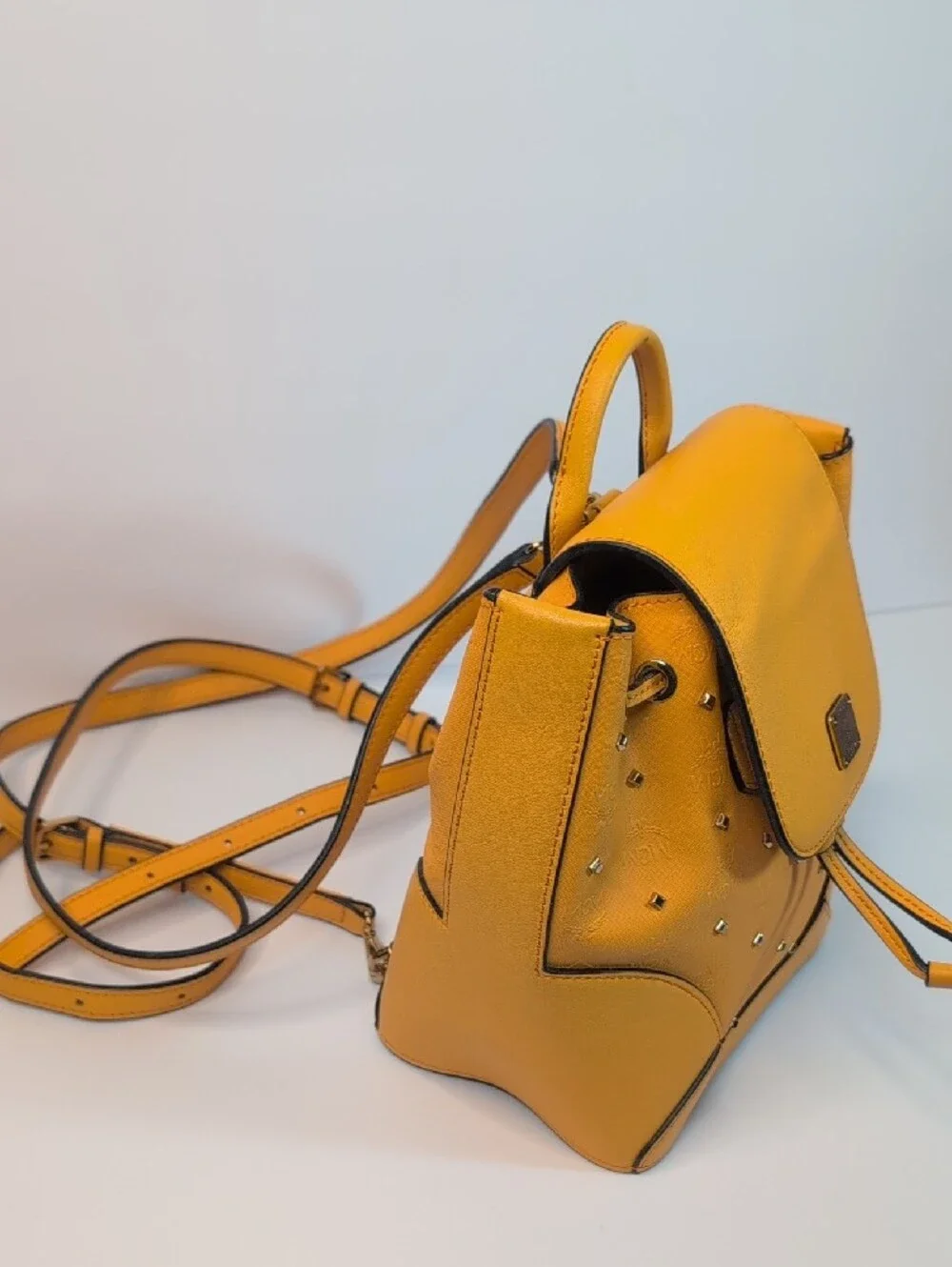 MCM Claudia Yellow Monogram Studded Backpack - Picture 3 of 13